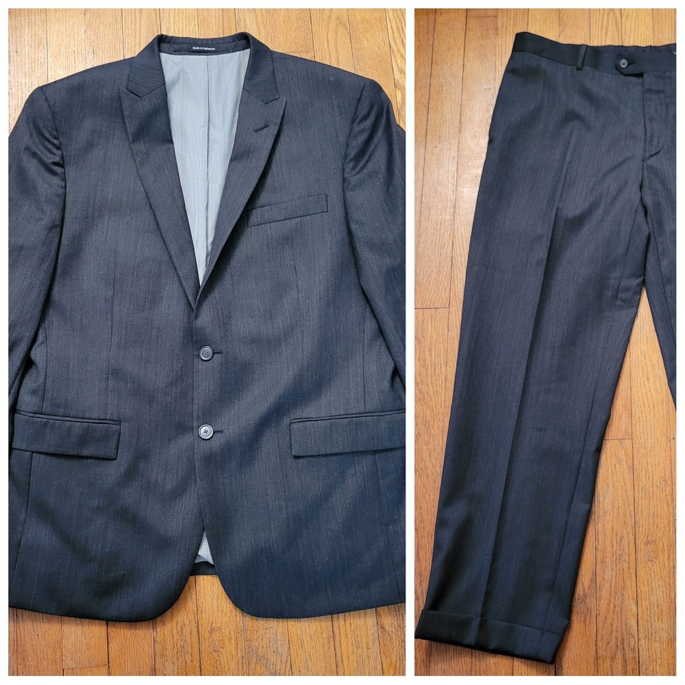 Egara Slim Fit Super 120s Wool Suit 44R 38W Dark Gray 2 Pc Business‎ Academia